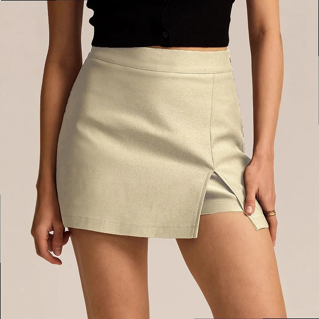 High Waist Slit Skirt Pants, Women Elastic Zipper Blazer Skirt Short Skirts