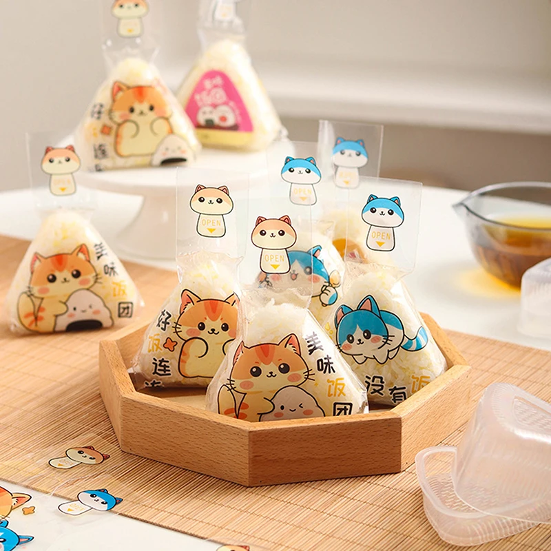 Lovely Cartoon Triangle Rice Ball Packaging Bag With Stickers Nori Onigiri Sushi Bag Sushi Making Mold Bento Accessories