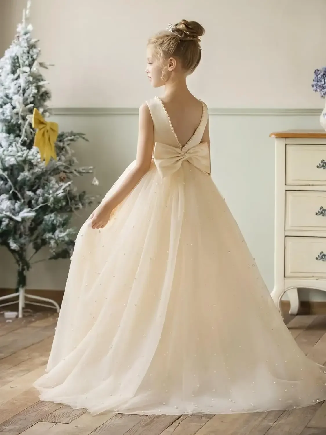 Платье-пачка из тюля с бантом для девочек-цветочниц для детей, свадебные платья для первого причастия для девочек, бальные платья принцессы для выпускного вечера