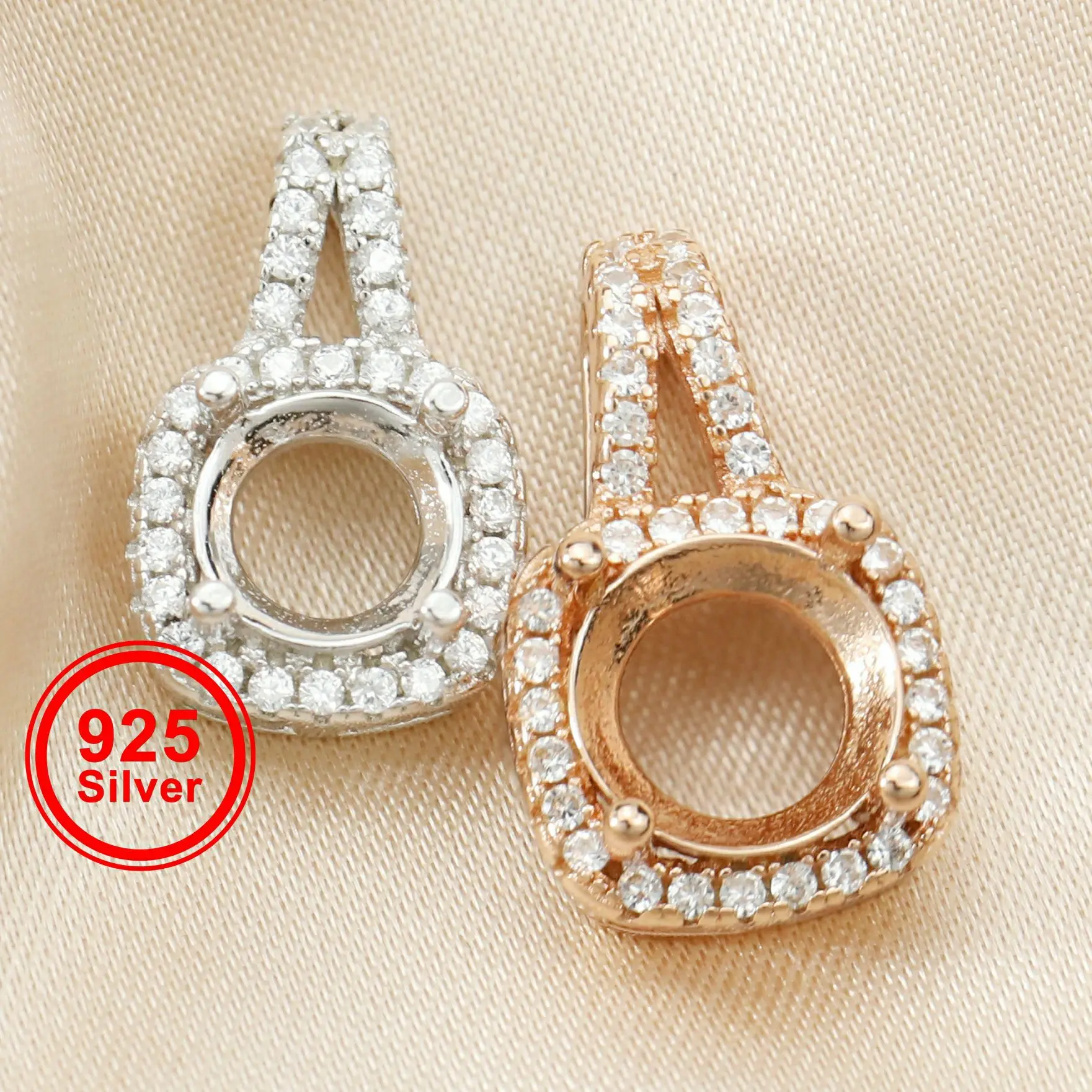 

6.5-9MM Round Prong Bezel Settings for Gems CZ Stone Solid 925 Sterling Silver DIY Square Pendant Charm Tray 1411212