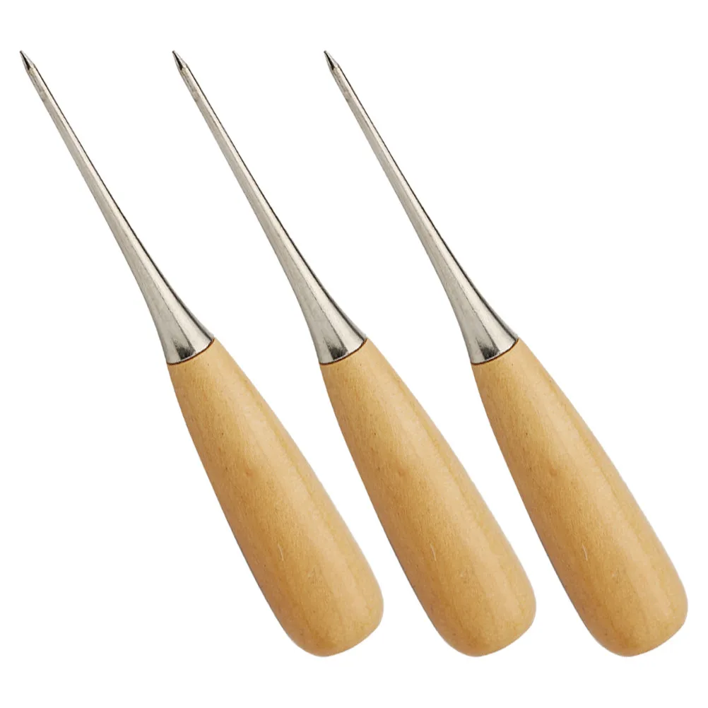 3Pcs Handheld Sewing Awl Premium Craft Tool Solid Wood Handle for Shoe Repair Embroidery Perforating Stitching DIY