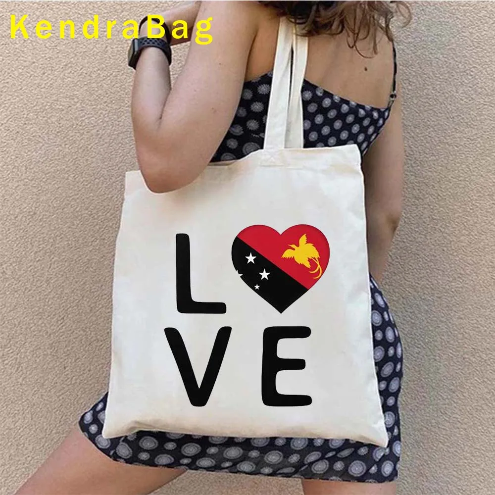 Love Heart Arms of Papua nuova Guinea Fag Map regali patriottici simboli nazionali Canvas Tote Bags borsa a tracolla grandi borse femminili