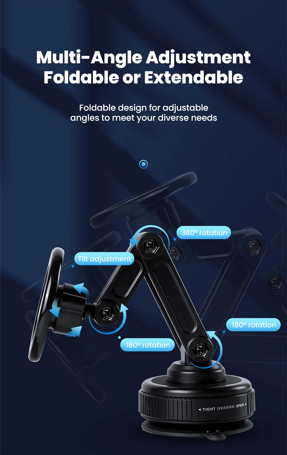 Magnetische Auto-Handyhalterung Universelle Vakuum-Saugnapfhalterung Faltbar 360° ° Drehbare Halterung für Armaturenbrett-Navigationssysteme, Auto-Zubehör – Detail 4