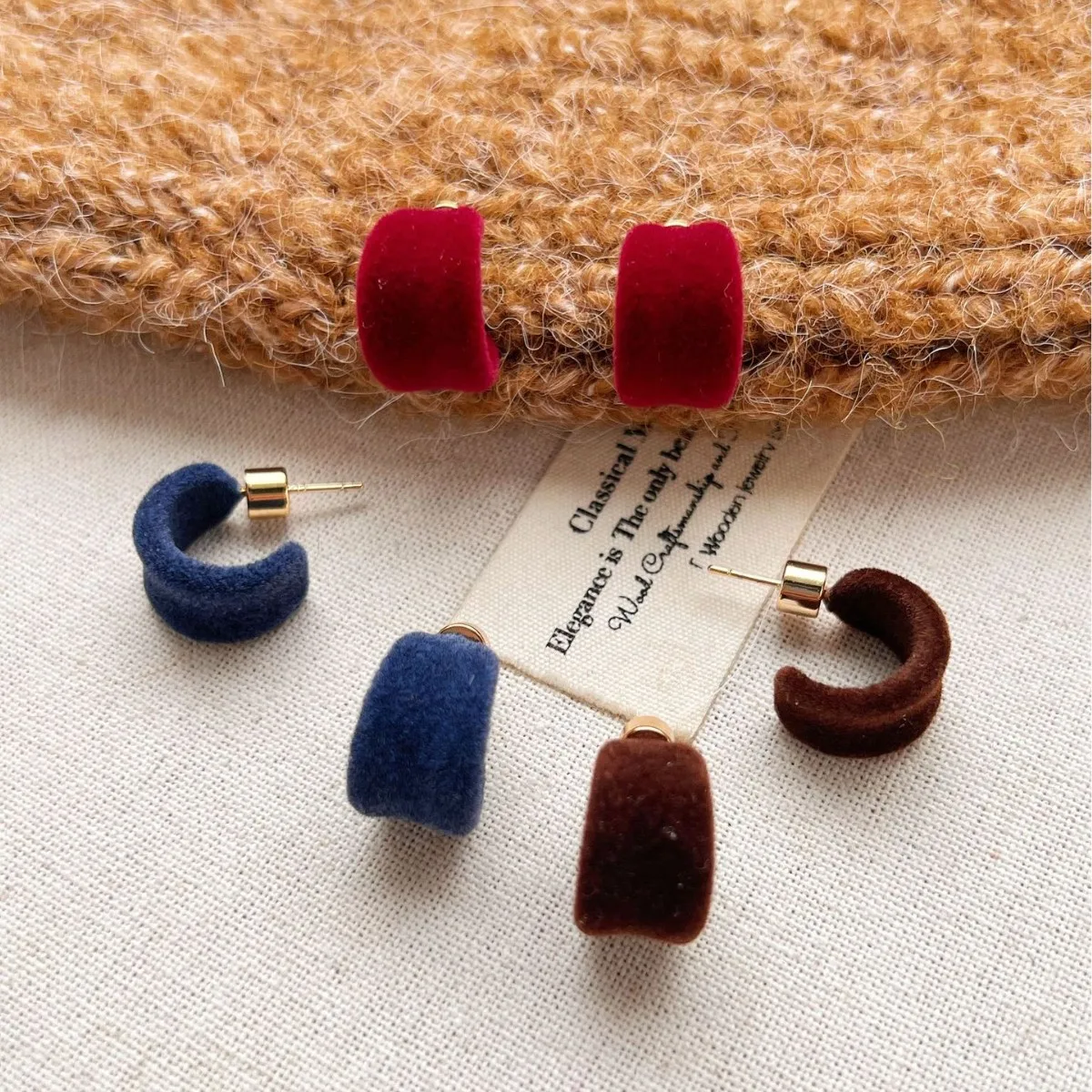 High-end Flocked C-shaped Stud Earrings, Fashionable Versatile Minimalist Earrings