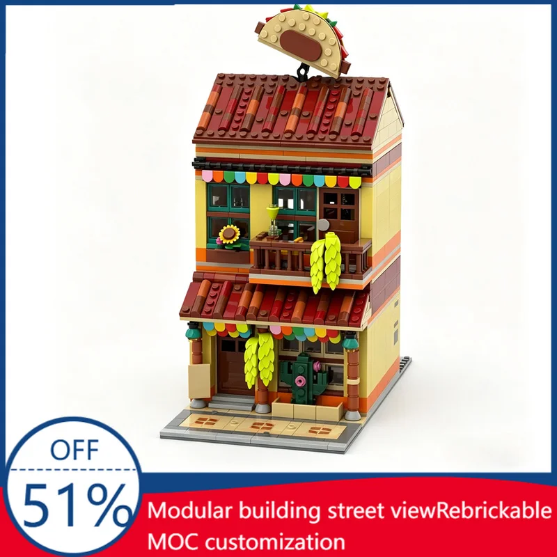 

1186 PCS Mexican Taco Restaurant Modular Building Model Custom Creative Blocks DIY Assembly Educational Toy Birthday Xmas Gift