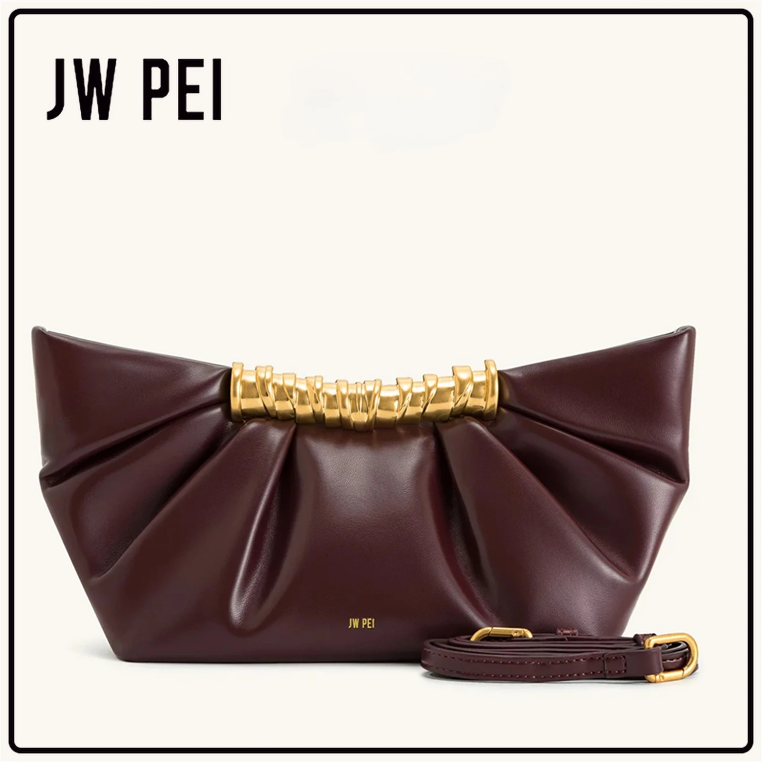 

JW PEI Clutch Bag Leia Metallic Pleated Dumpling Bag Luxury Evening Clutch Shoulder Bag for Women