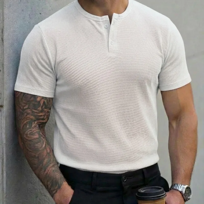 

2026 New European Size Men's Summer Crew Neck Small Checked Button Men's Polo Shirt