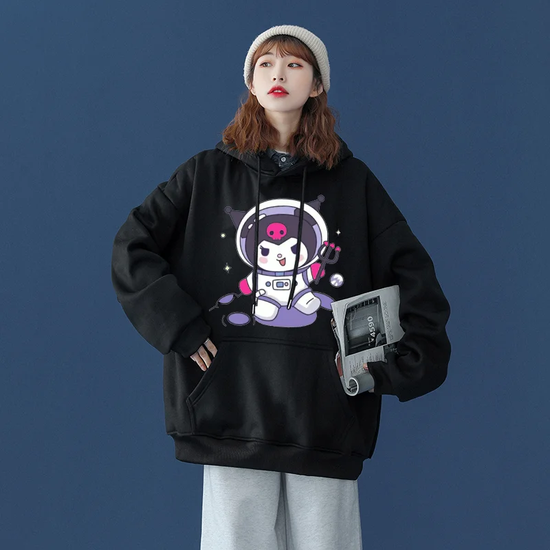 

Kawaii Kuromi casual cute print unisex hoodie spring and autumn Sanrio cartoon casual sports street print hoodie