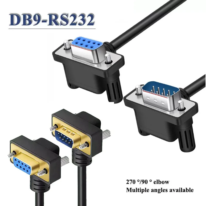Elbow RS232 DB9 Serial Port Connection Line Gold-plated 270/90 Degrees Data Cable Eblow Com 9Pin Male to Female Extension Cord