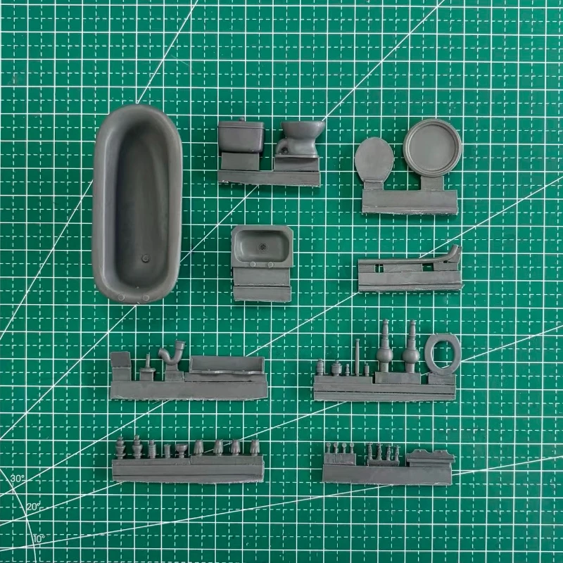 نموذج راتينج مصبوب بمقياس 1/35 مجموعة أثاث الحمام (بدون جدران) نموذج مشهد مفكك وغير مطلي