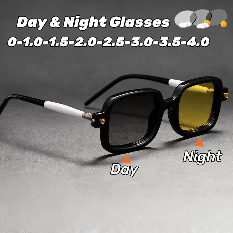 

Unisex Photochromic Myopia Glasses Retro Square Frame Day & Night Vision Anti-Glare Driving Glasses UV Protection Safety Goggles