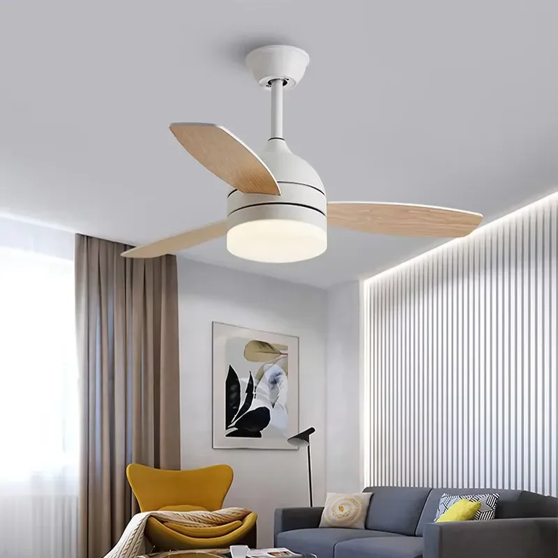 Modern Home Ceiling Fan with LED Light Wood Blade AC Motor Remote Control for Bedroom Application