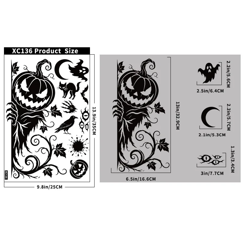 2 Sheets 9.84*13.78inch Large Halloween Static Window Stickers, Black Horror Reaper& Bat Decals for Mall Window Decor view 3