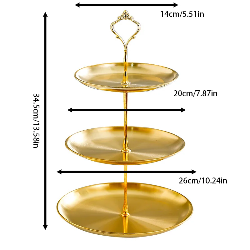 3 Tier Gold Cake Stand 27cm, Christmas Party Dessert Tower for Cupcake Candy Display, Metal Serving Platter - Image 5