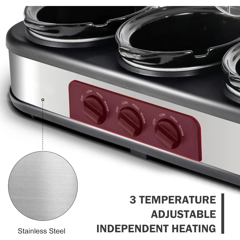 Fornello triplo lento con poggia coperchio, server Buffet colazione e scaldavivande con 3 X 1.5Qt, coperchi in vetro temperato