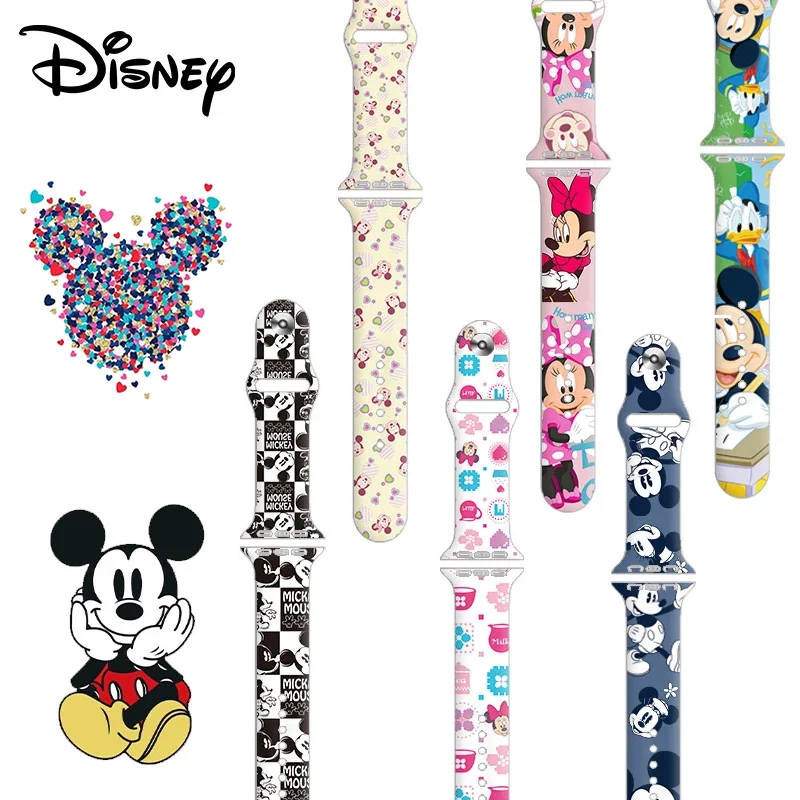 Disney Mickey Silicone Strap for Apple Watch Band 41mm 45mm 44mm 42mm 40mm 38mm Bracelet for IWatch Wristband SE 7 6 5 4 3 2 1