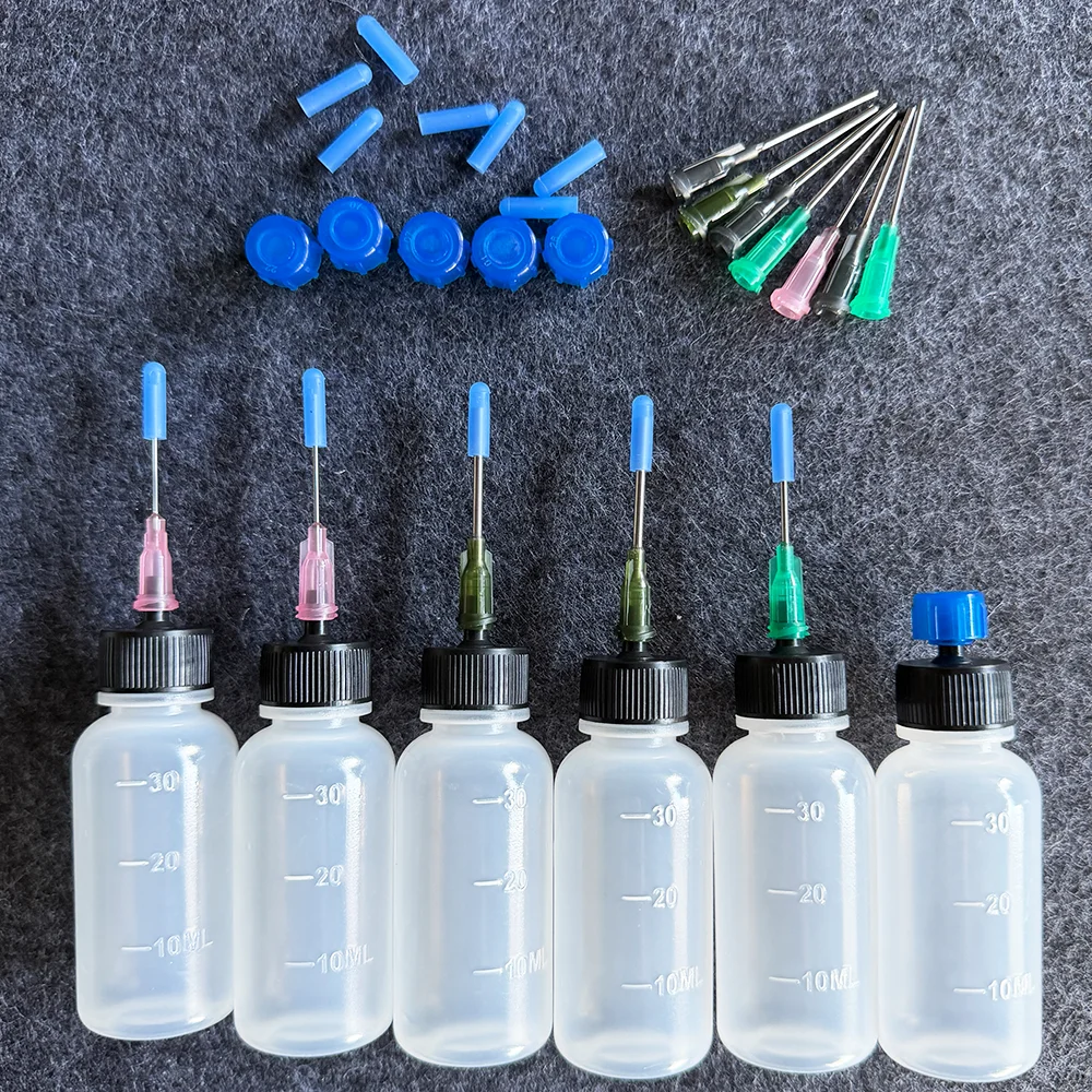 6-Piece Set of 30ml Precision Tip Applicator Bottles - Plastic Squeeze Dropper Bottles with Multiple Blunt Needles, Round and Odorless, Suitable for Glue, Paint, and Oil image 3
