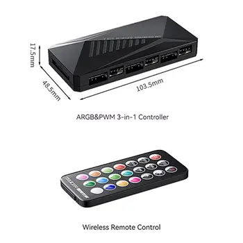 TEUCER LP-6P ARGB PWM HUB 3 v 1 ovladač, 6cestný rozbočovač, 4pinový PWM chladič pro PC skříň, ventilátor, HUB, ovladač světla/HUB 8 nejlepší prodej 6pinový rozbočovač ventilátorů - №3