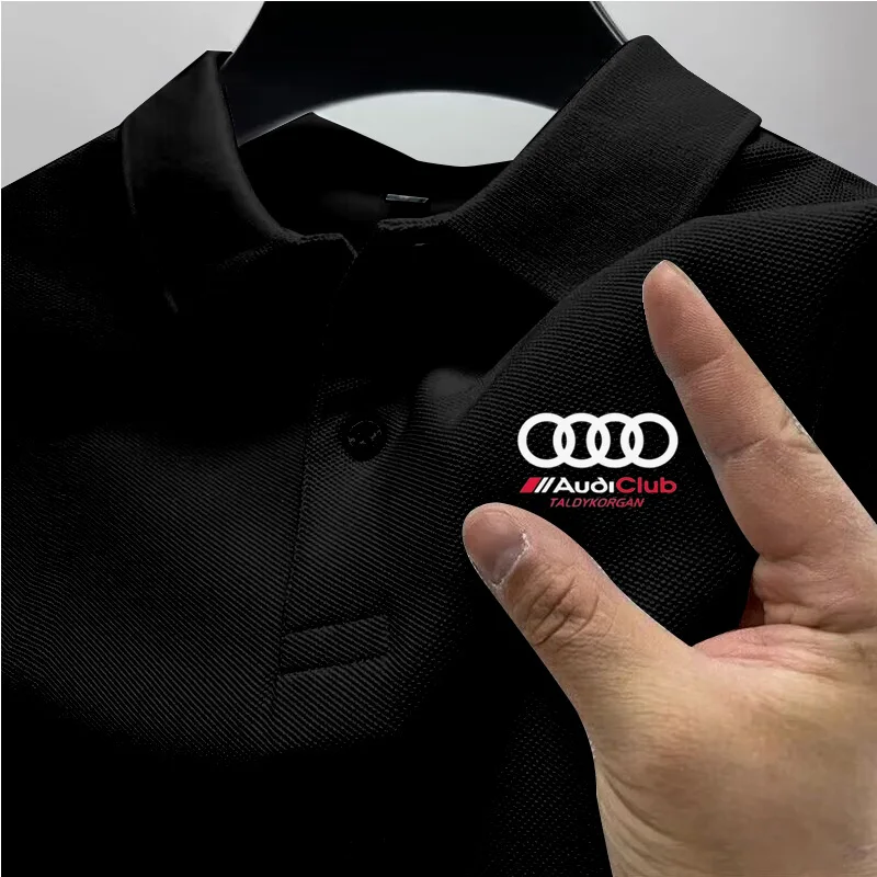 Audi Marken-Poloshirt Einfaches Modisches Motorrad-Rennbekleidung Kurzarm-Rundhals-Design für Sport und Fitness