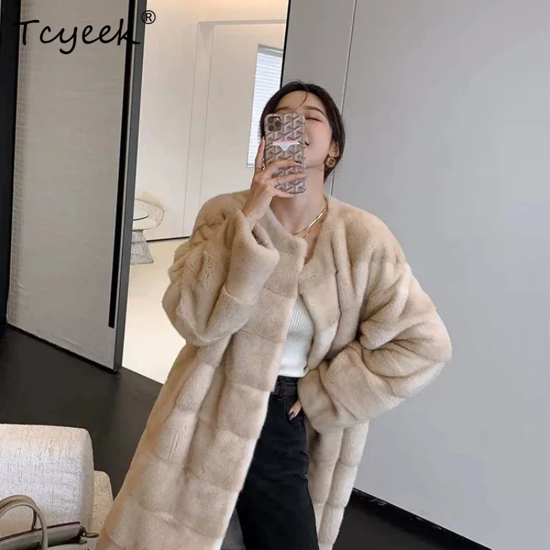 

Tcyeek Natural Whole Mink Fur Coat Woman Winter Clothes Mink Real Fur Warm Womens Coats Mid-length Fashion 2026 Casaco Feminino