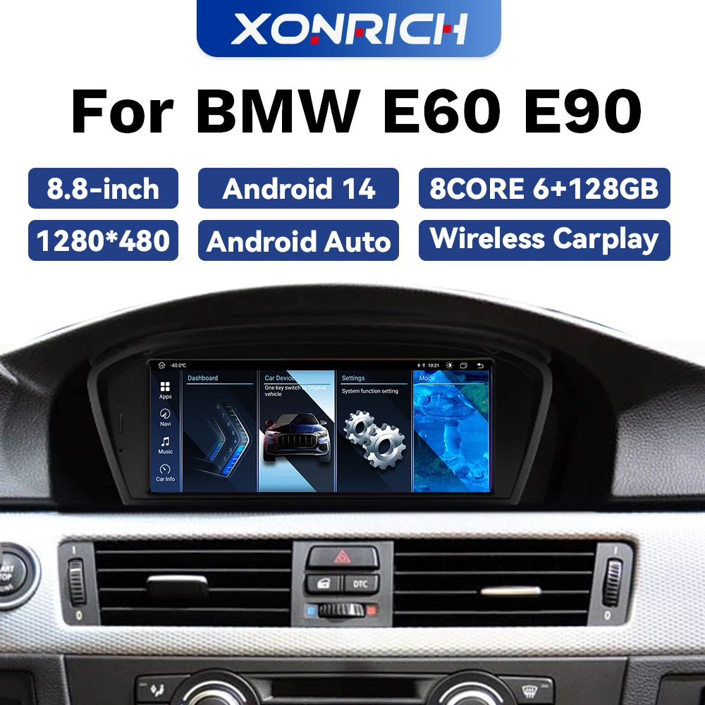 XONRICH Drahtlose CarPlay Andorid 14 Auto Radio Für BMW 5er E60 E61 E63 E64 E90 E91 E92 CCC CIC Multimedia GPS 4G Wifi Navi
