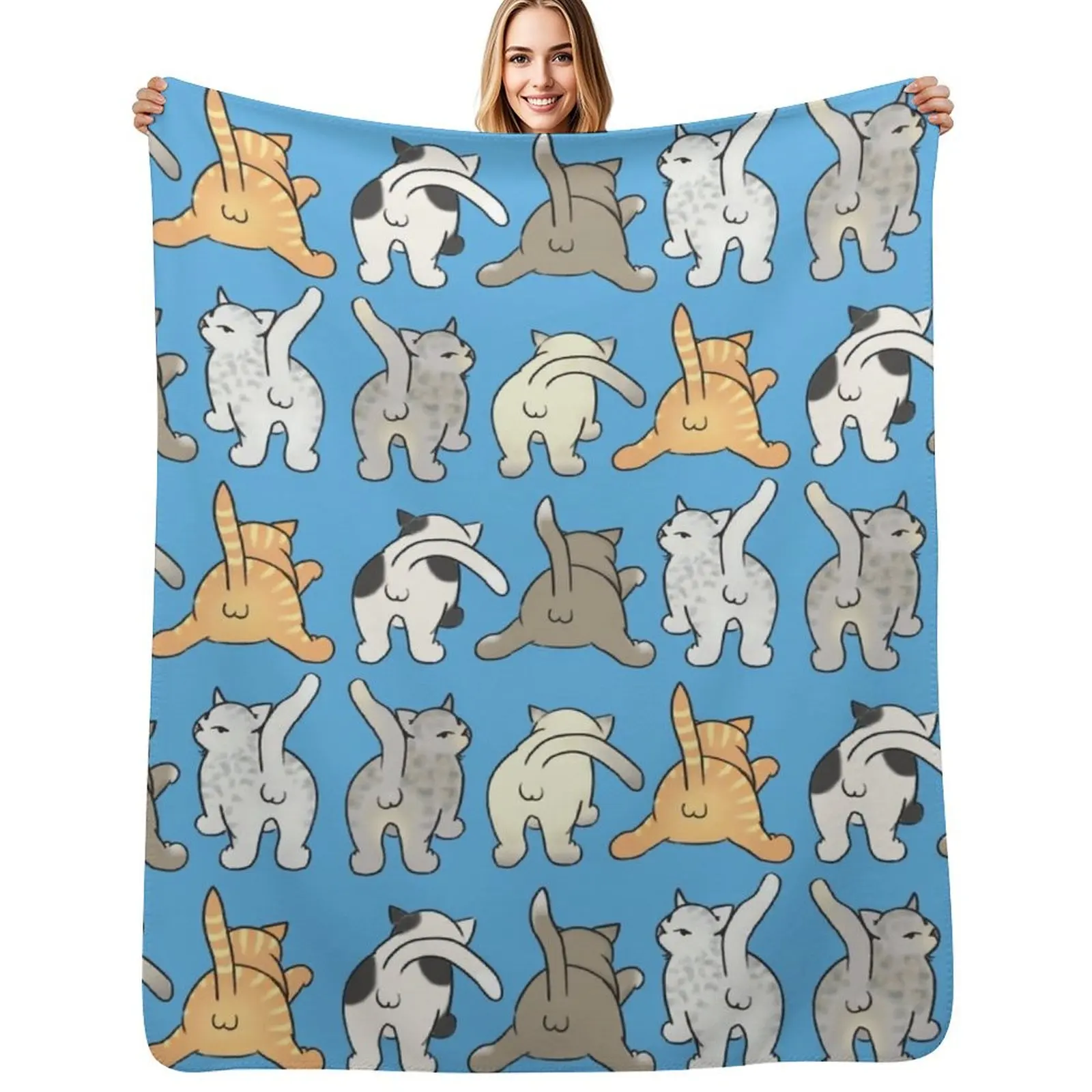 Funny Cat Butts with Balls Colored Pattern IV Throw Blanket Cozy Microfiber Throw Blanket for Home Bedroom