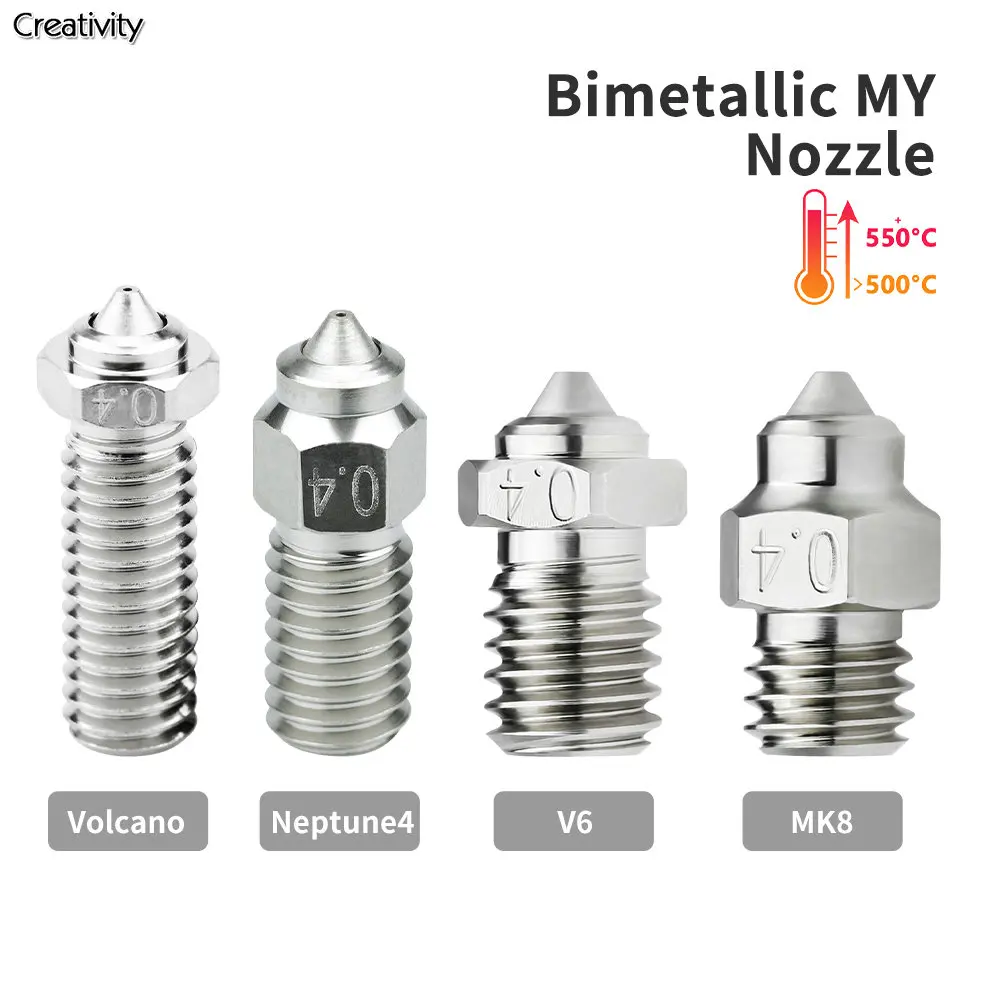 

DLC High Temperature Printing Hardened Steel&Copper Wear Resistant Bimetal Nozzle For V6, Volcano Mk8 Hotend Neptune4 HC Nozzles