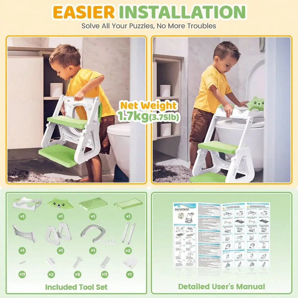 

Potty Training Seat With Step Stool, Height Adjustable Toilet Seat For Toddler, Potty Training With Splash Guard For Kids Boys