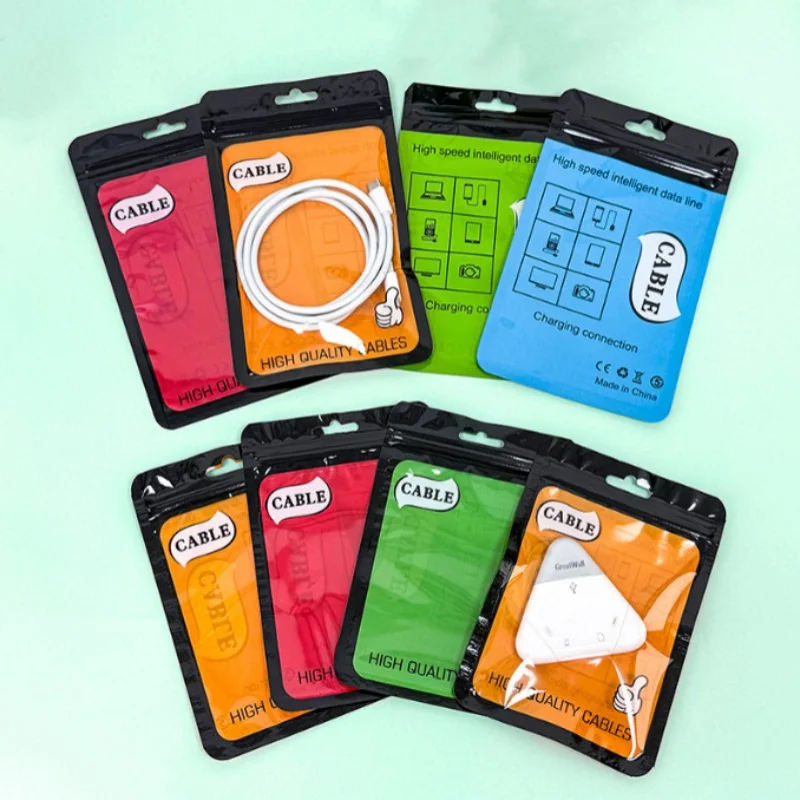 300PCS Glossy Plastic Window Ziplock Bag DIY Charging Connection USB Cable Dataline Phonecell Hardware Gifts Packaging Pouches