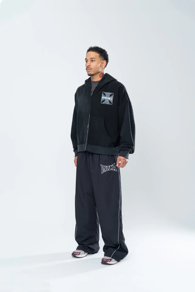 Pantalones Deportivos Casuales POWERSHOT BAGGY para Hombre y Mujer, Verano, Inaka Power, Oversize, Holgados, Estilo Urbano Y2K, Negro 3