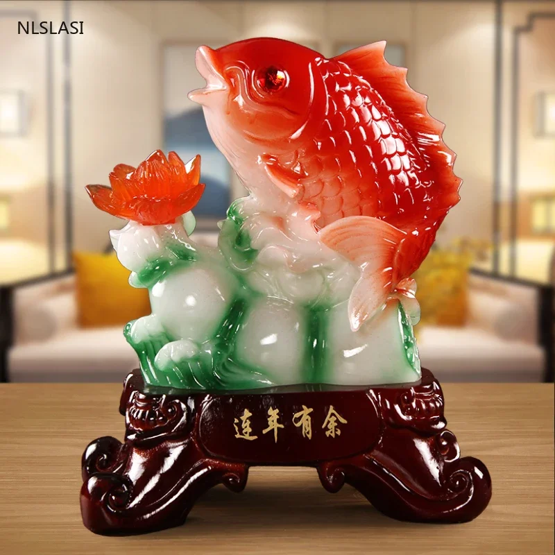 

Chinese fish Statue Animal Figurine tabletop Crafts Resin sculpture Lucky fortune decoration Home living room Decor Accessory