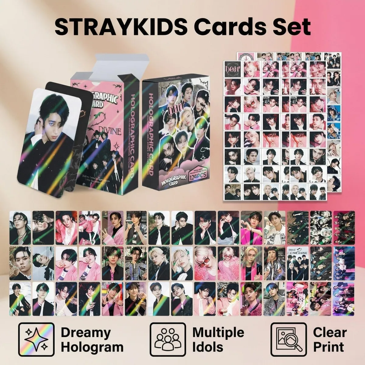 

Набор фотокарточек Stray Kids с принтом, 60 карточек + 64 наклейки, декоративные карточки для офиса и учебы, для повседневного использования и в качестве подарка для фанатов SKZOO