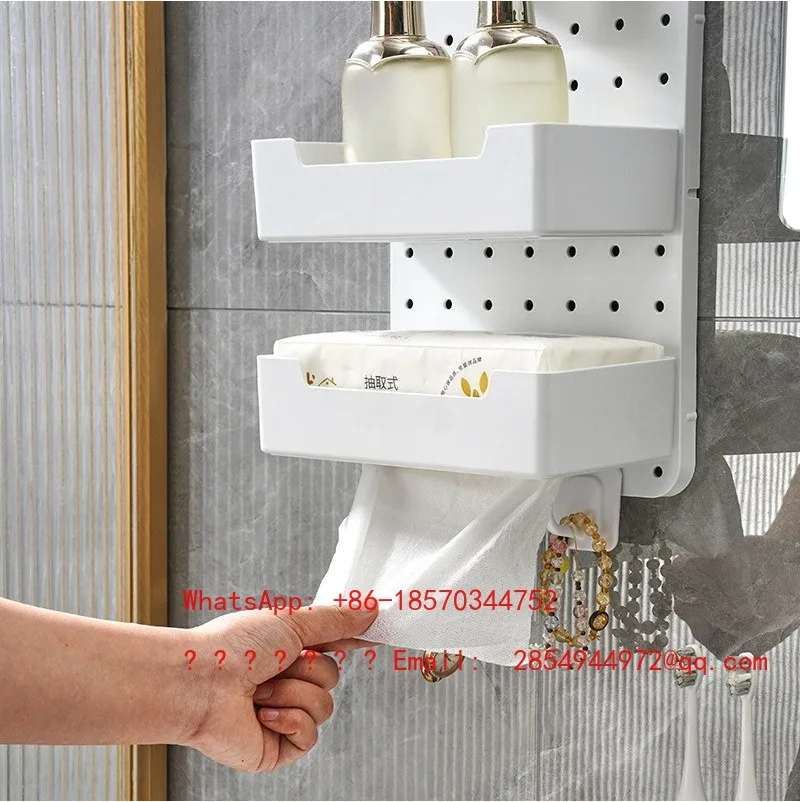Household Hole Board Non-punching Kitchen Bathroom Wall-mounted Storage Rack with Hook Wall Rack
