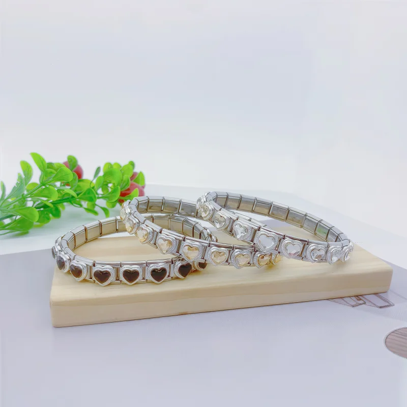 New Fashion Colorful Love Gemstone Italian Charm Fit 9mm Links Bracelet Stainless Steel Module DIY Women Men Jewelry