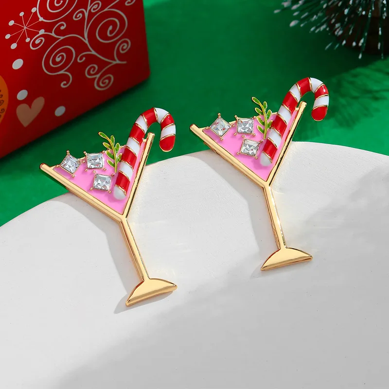 أقراط عيد الميلاد للنساء لقضاء عطلة مارتيتي زجاجية متدلية ملونة على شكل قصب حلوى يهتف عيد الميلاد إكسسوار لطيف للهدايا المتألقة