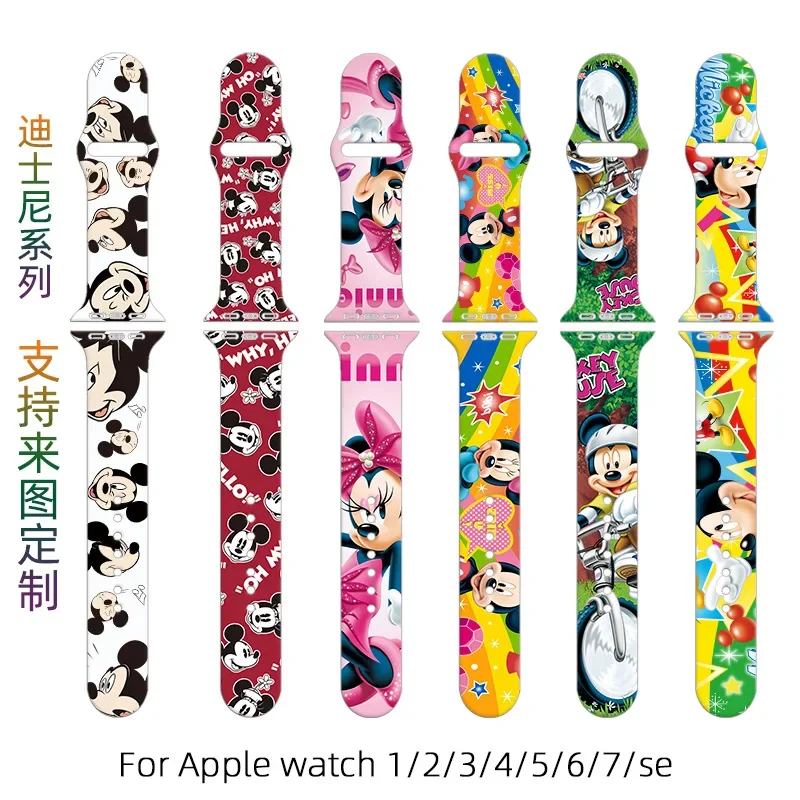 For Apple Watch Strap Disney Mickey Minnie Print Silicone for iWatch Ultra8765432SE Replacement watch band 38mm 42mm 45mm gifts