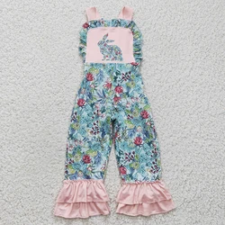Baby Girl Easter Rabbit Jumpsuit Toddler Children Sleeveless Floral One-piece Wholesale Clothing Kids Bell Pants Flower Romper