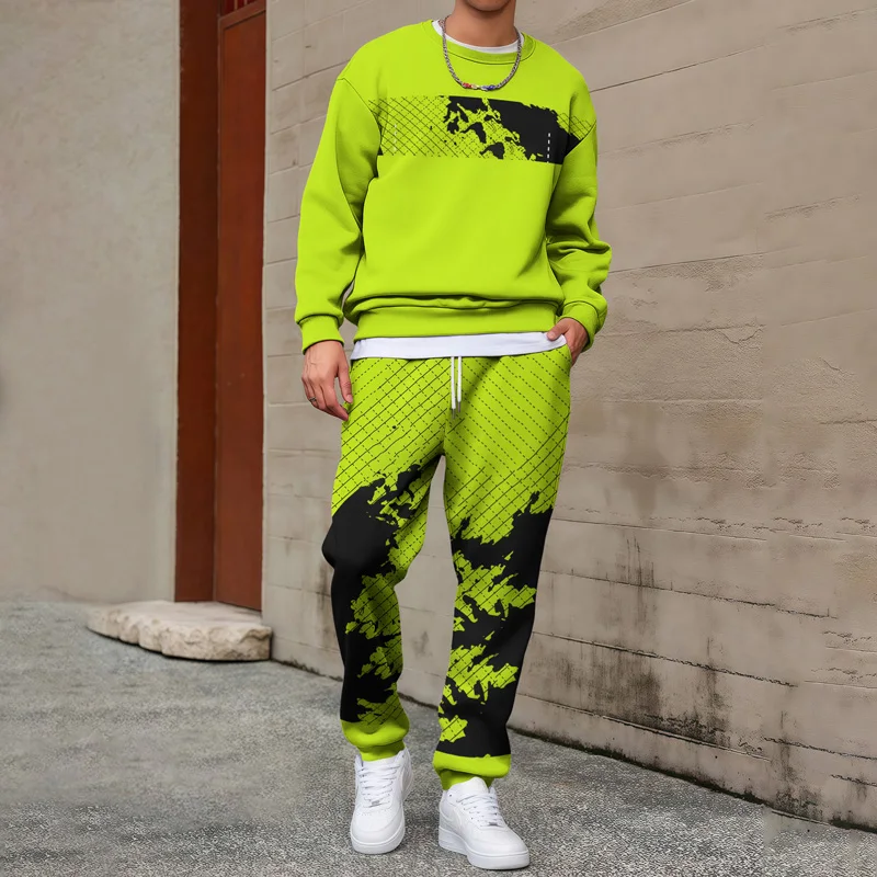 

Осенне-зимний спортивный костюм, мужской свитер, повседневный костюм, мужской модный костюм с геометрическим принтом