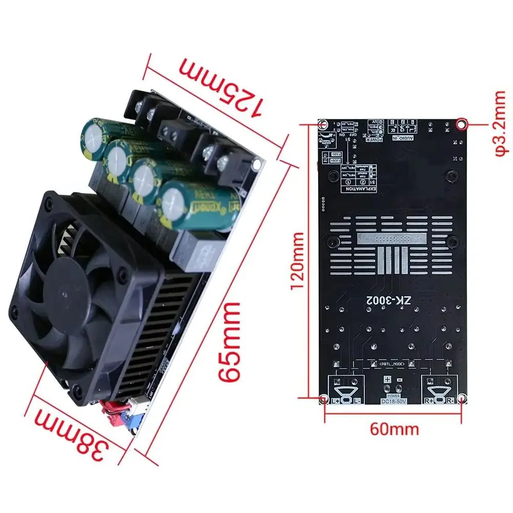 

ZK-3002 Pure Rear Level Digital Amplifier Board Stereo 300Wx2 TPA3255 Bridged Mono 600W AMP Audio Music Power Amplifier Board
