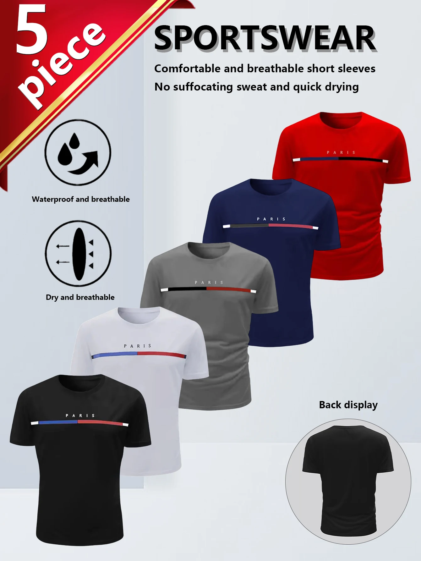 

5 шт. мужские повседневные футболки с короткими рукавами и круглым вырезом с буквенным принтом, дышащие. Легкие, быстросохнущие и спортивные.