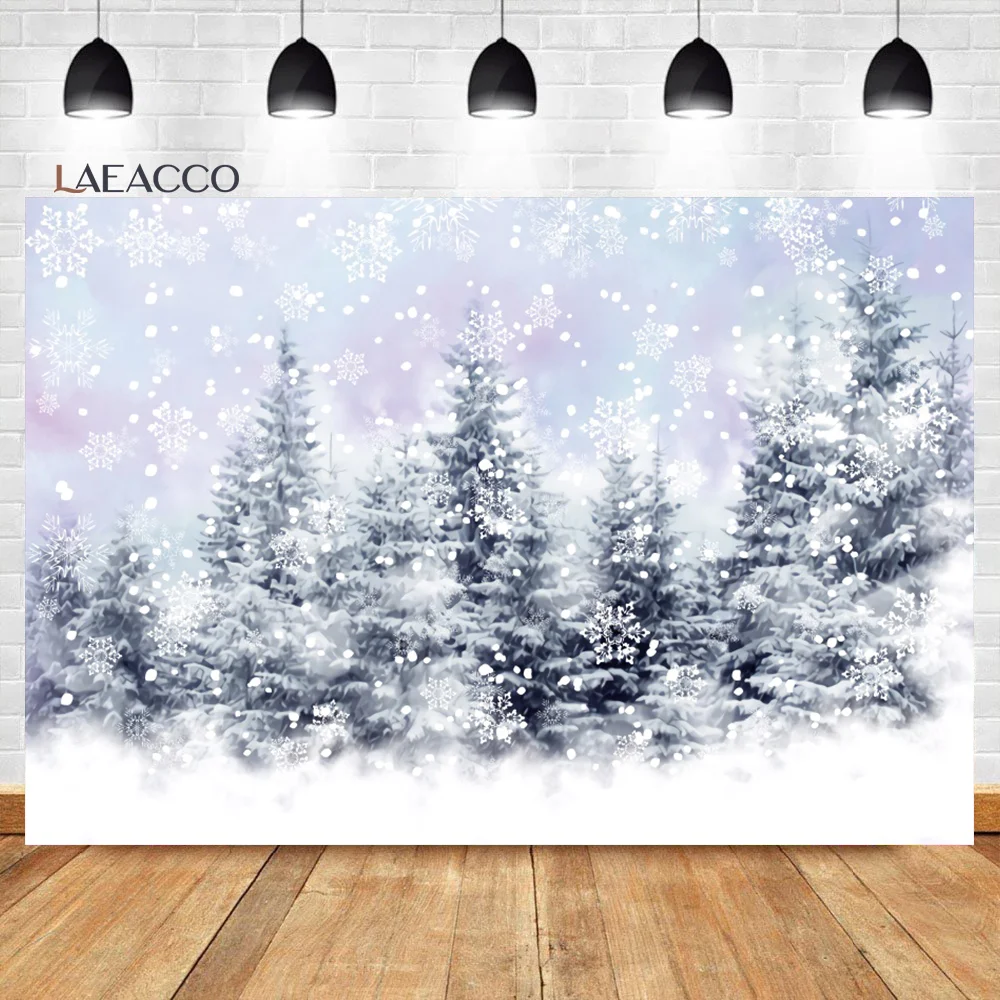 Laeacco Christmas Tree Farm Photography Backdrop Winter Night Dreamy Light Bokeh Forest Kids Birthday Famliy Portrait Background