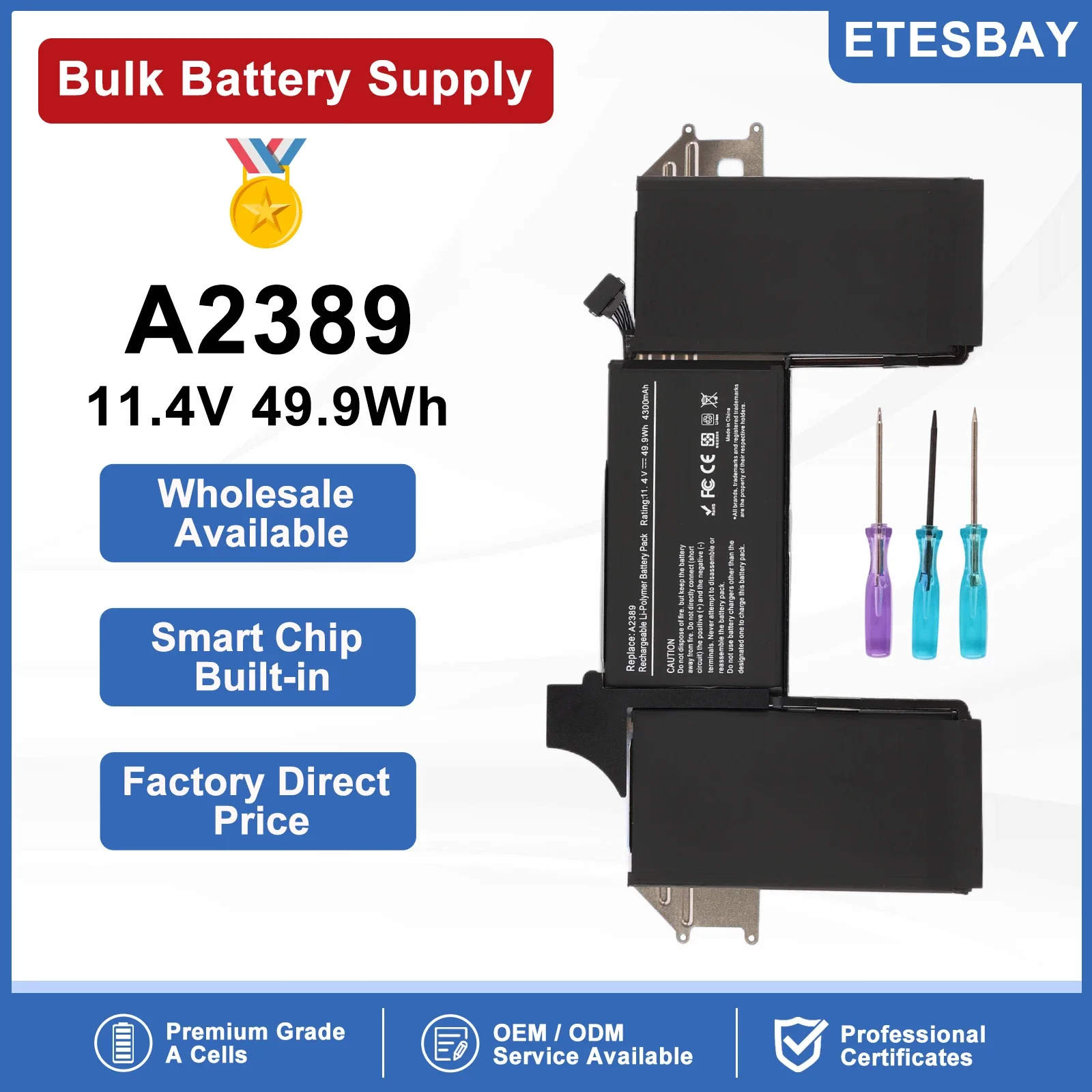 ETESBAY A2389 Laptop Battery For MacBook Air 13 Inch A2337 M1 2020 EMC 3598 MGN53LL/A MGN83LL/A MGN63LL/A MGN93LL/A MGND3LL/A