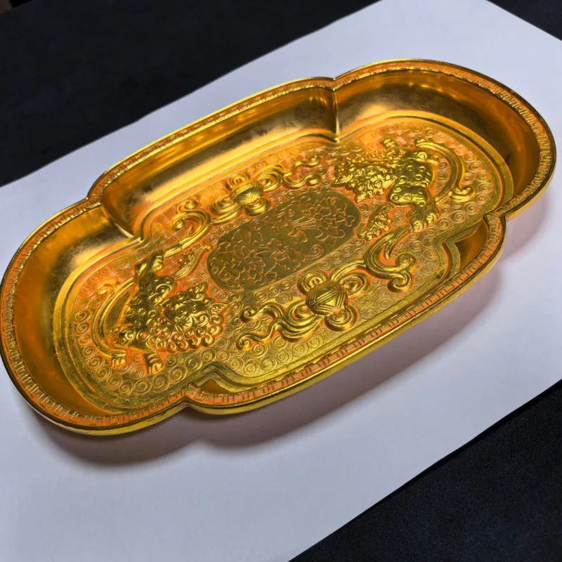 

Antique Datang Chastity Goldware Lotus Dish Tang Dynasty Palace Gold Plate Cushioning High-End Gift Gilding Disc Ornaments