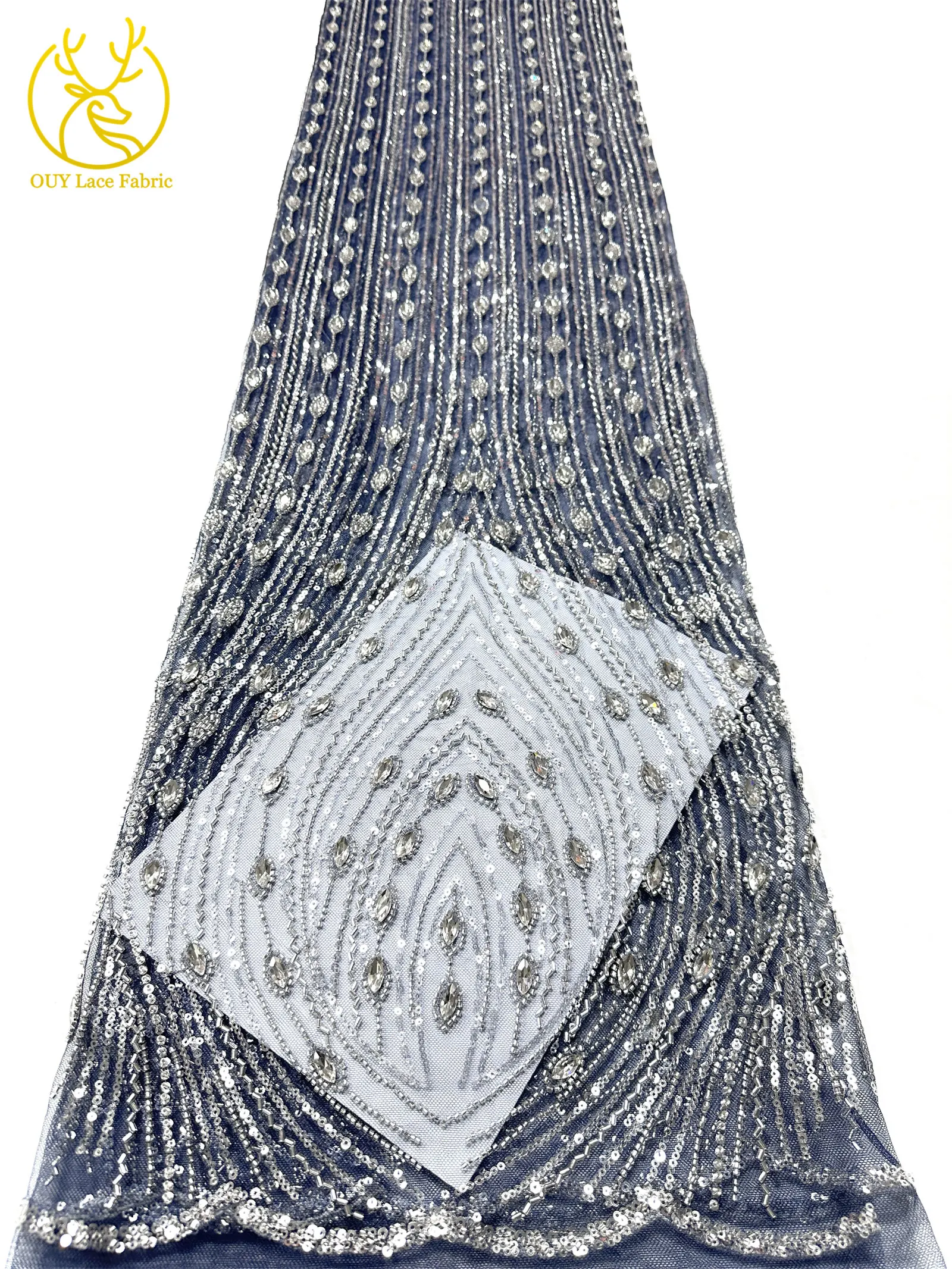 Luxurious Nigerian Diamond Lace Fabric, 2026 Exquisite African Sequined Tulle Lace Women's Wedding Dress Sewing Material