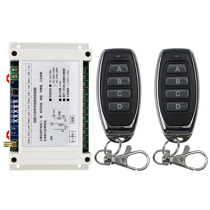 

Universal Wireless Remote Control DC 12V 24V 36V 48V 4CH Relay Receiver Module RF Switch Remote Control For Gate Garage Opener