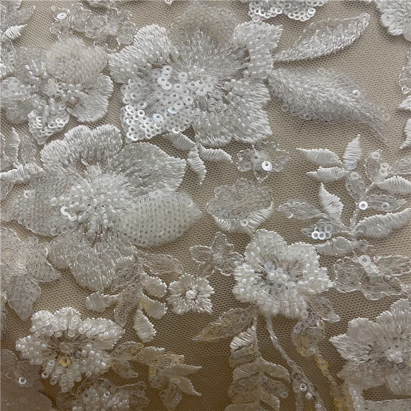 Beaded Africa l high quality 2022  Luxury wedding Fabric Off White Sewing Embroid0ery Dubai Lace Sell By Yard