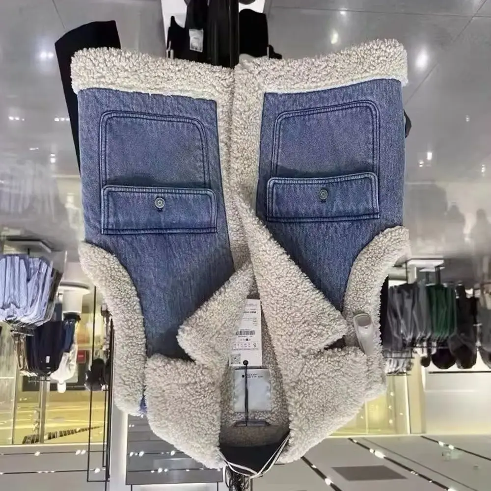 

Новый зимний толстый джинсовый женский жилет из овечьей шерсти, короткий тонкий женский ковбойский жилет без рукавов, модный жилет Джокер, женский топ