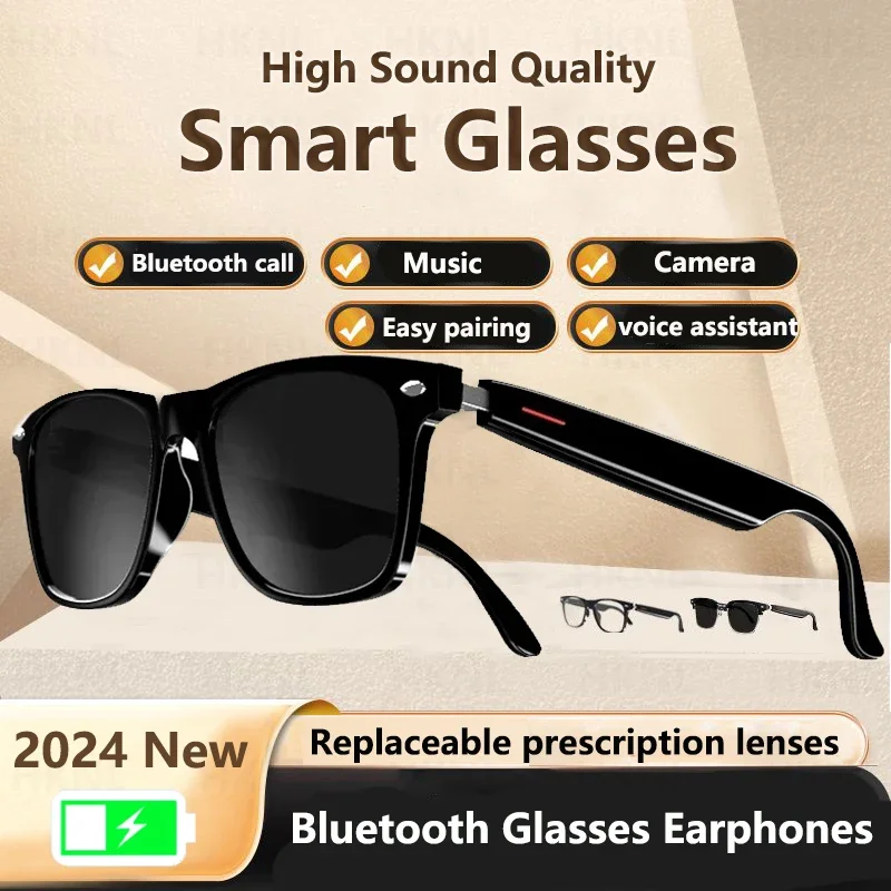 

2024 Camera Smart Music Sunglasses Earphones Wireless Bluetooth Headset HIFI Sound Headphone Driving Glasses Hands-free Call