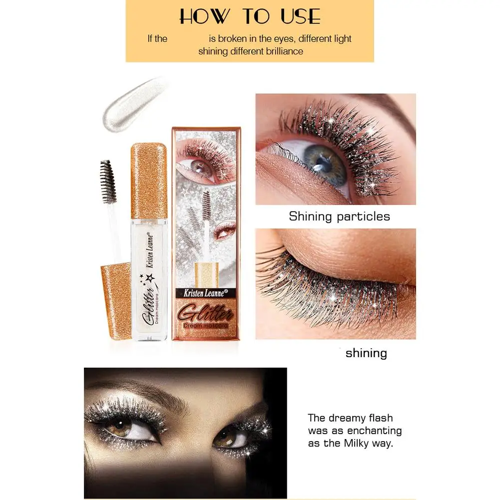 Mascara à paillettes, 7 couleurs, séchage rapide, longue durée, imperméable, recourbé, épais et brillant, à la mode, Sexy, diamant, pour M N9N9