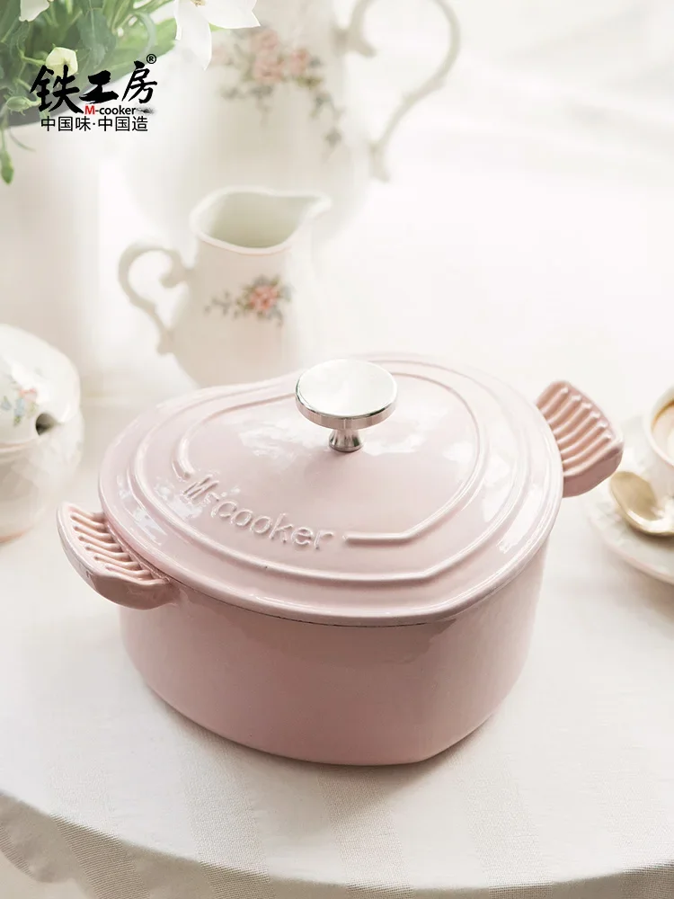 Heart shaped enamel cast iron pot stew pot household breakfast soup rice pot non stick small casserole stewpan